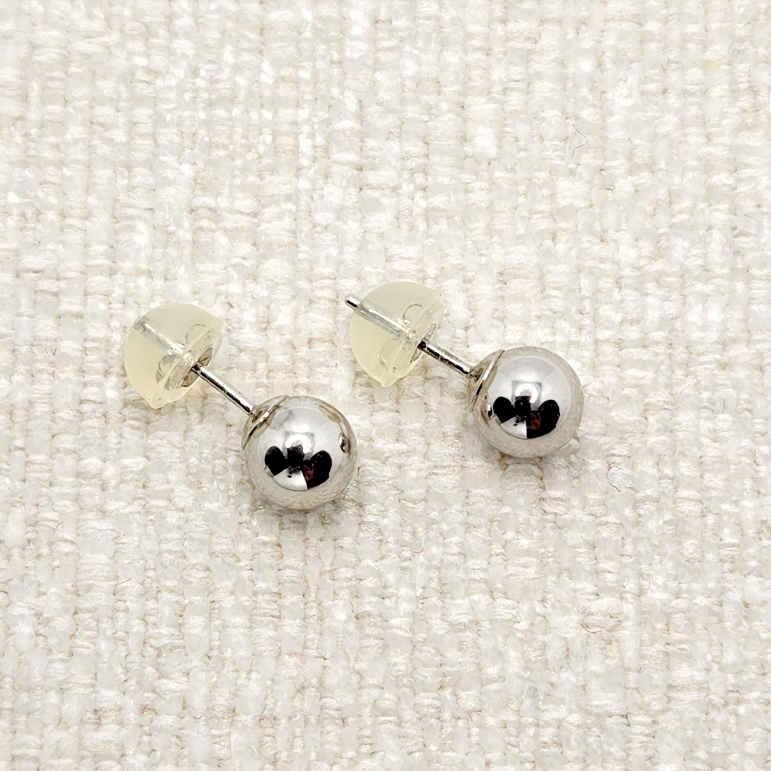 Gold Ball Stud Earrings , 10K White and Yellow Gold Ball 6mm Stud Earrings, Earrings For Women, Dainty Gold Push Back Studs Woman
