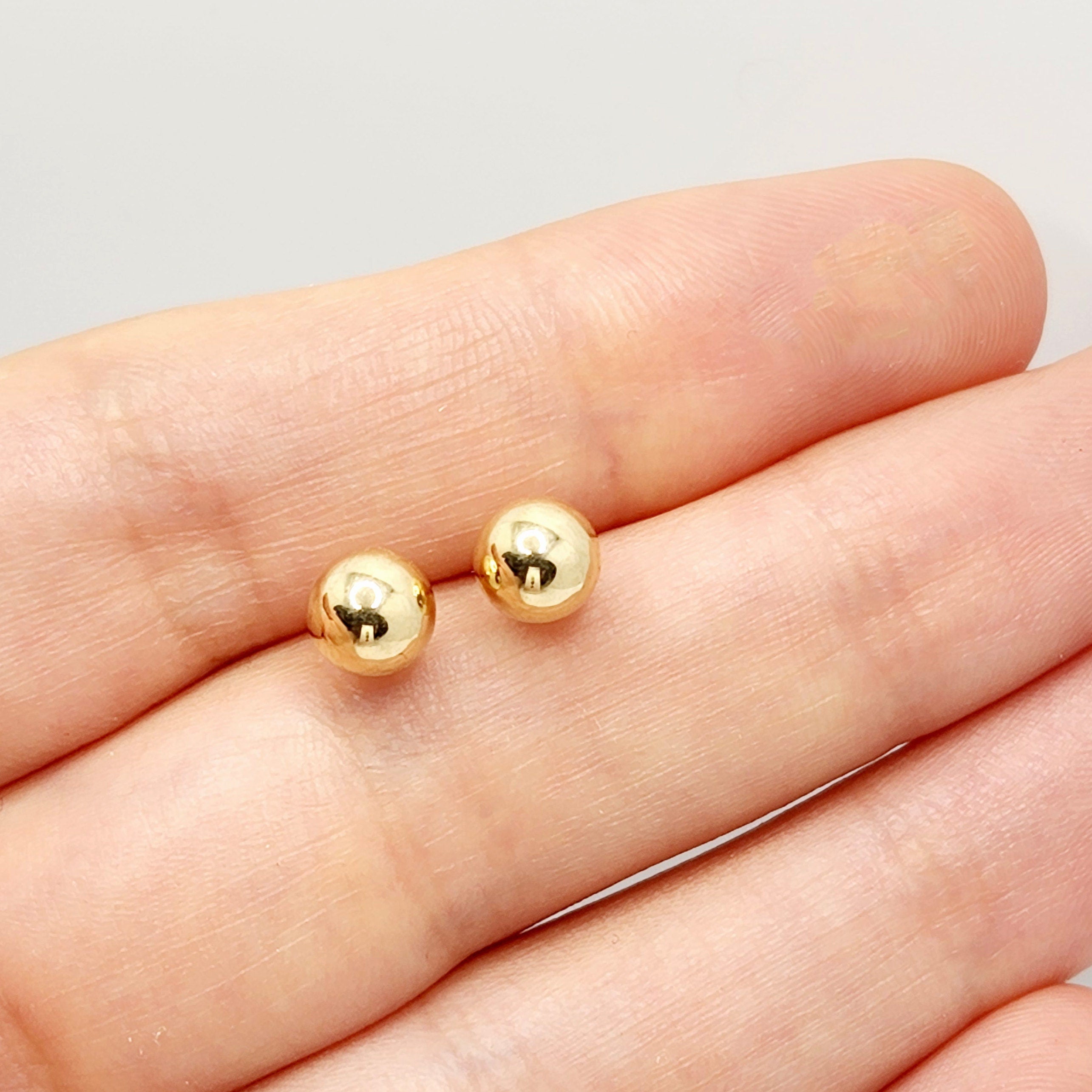 Gold Ball Stud Earrings , 14K Yellow Gold Ball 6mm Stud Earrings, Earrings For Women, Dainty Gold Push Back Studs Woman