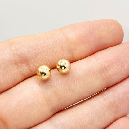 Gold Ball Stud Earrings , 14K Yellow Gold Ball 6mm Stud Earrings, Earrings For Women, Dainty Gold Push Back Studs Woman