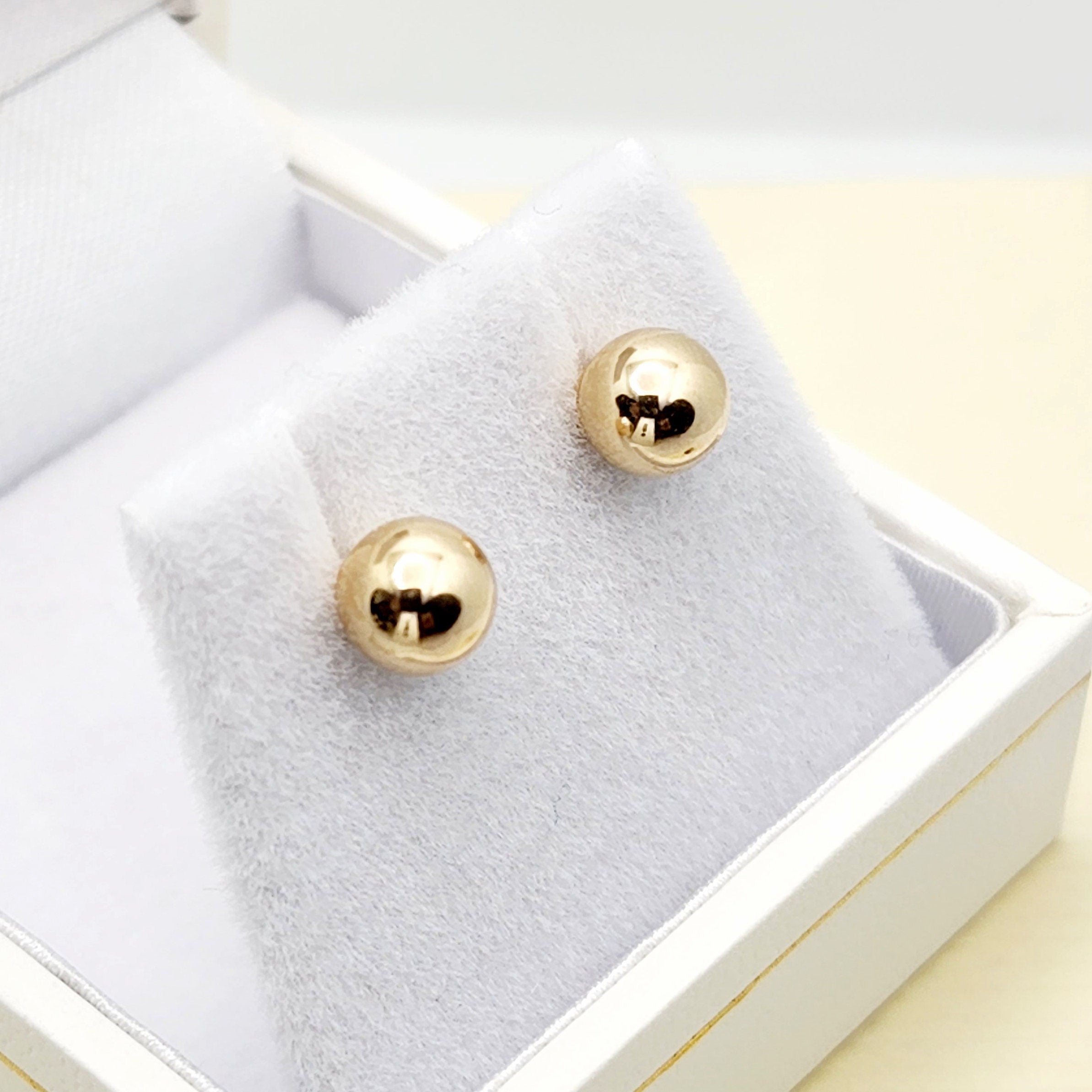 Gold Ball Stud Earrings , 10K White and Yellow Gold Ball 6mm Stud Earrings, Earrings For Women, Dainty Gold Push Back Studs Woman