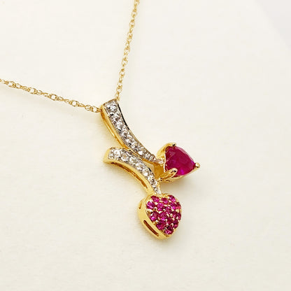 Gold Ruby Pendant Necklace, 10K Yellow Gold Ruby 0.70ct with White Sapphires 0.32ct Pendant, Necklace For Women, Handmade Pendant