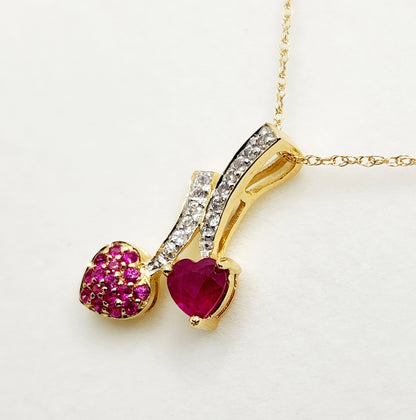 Gold Ruby Pendant Necklace, 10K Yellow Gold Ruby 0.70ct with White Sapphires 0.32ct Pendant, Necklace For Women, Handmade Pendant