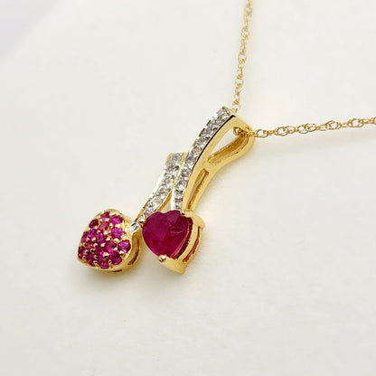 Gold Ruby Pendant Necklace, 10K Yellow Gold Ruby 0.70ct with White Sapphires 0.32ct Pendant, Necklace For Women, Handmade Pendant