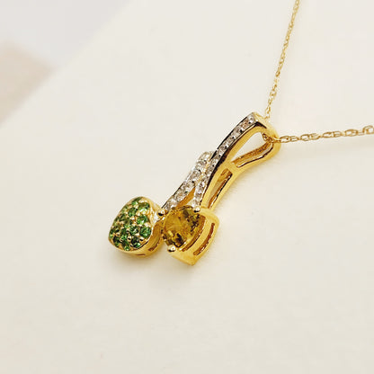 Gold Tsavorite and Sapphire Pendant | 10K Yellow Gold Tsavorite with Yellow and White Sapphire Pendant