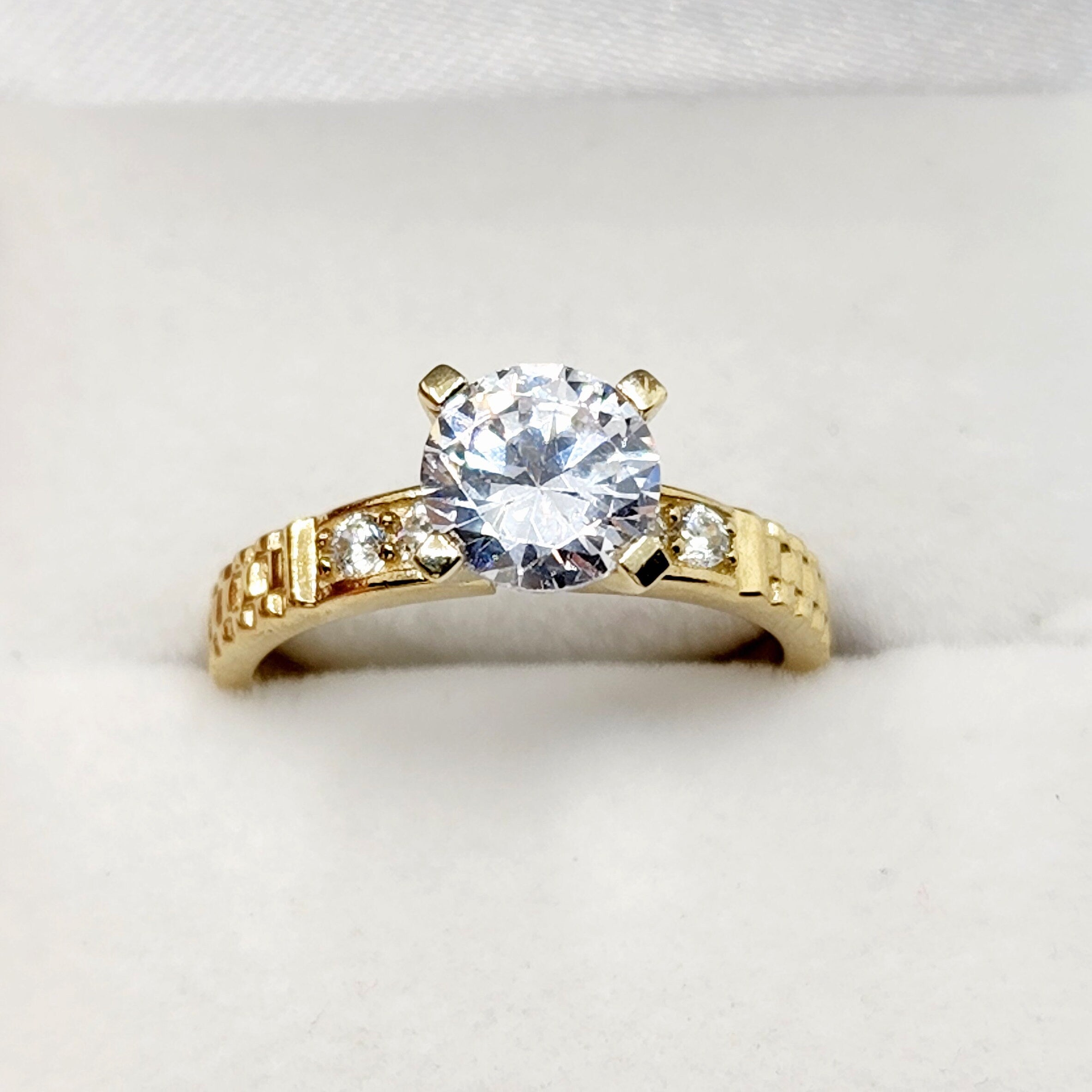 Gold Engagement Ring | 10K Yellow Gold Cubic Zirconia Set of Rings | Matching Ring Set