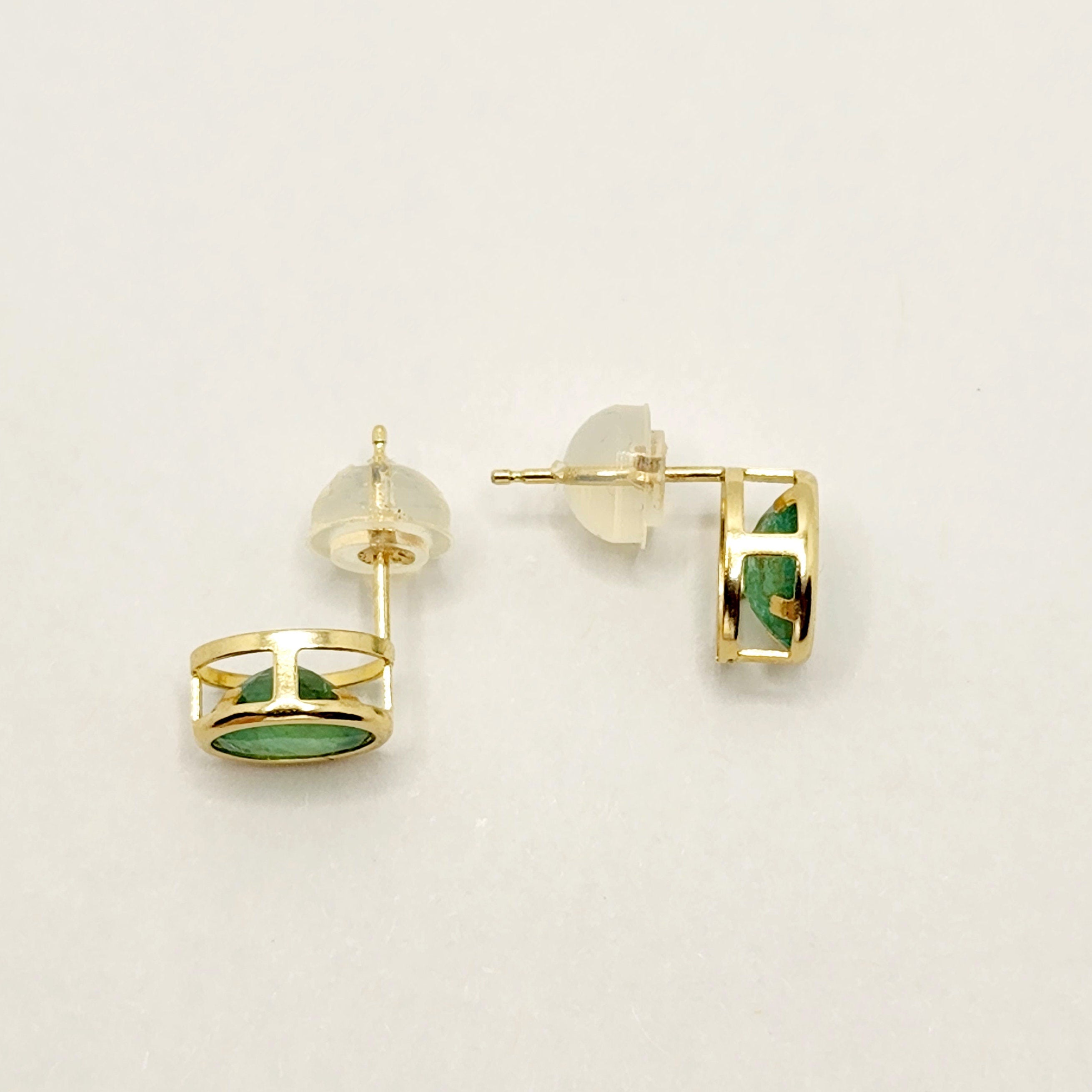 14K Gold Natural Emerald Stud Earrings: May Birthstone Jewelry