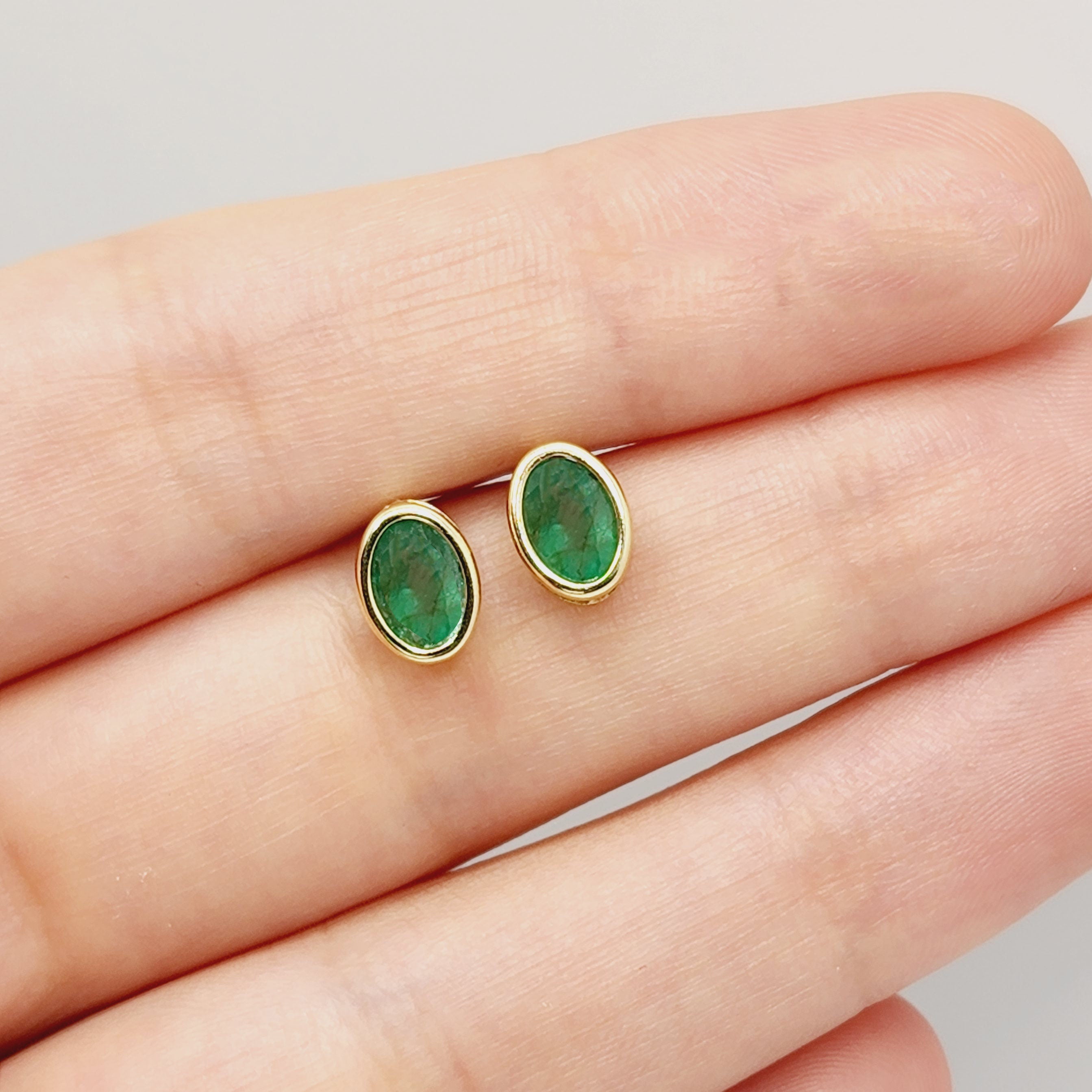 14K Gold Natural Emerald Stud Earrings: May Birthstone Jewelry