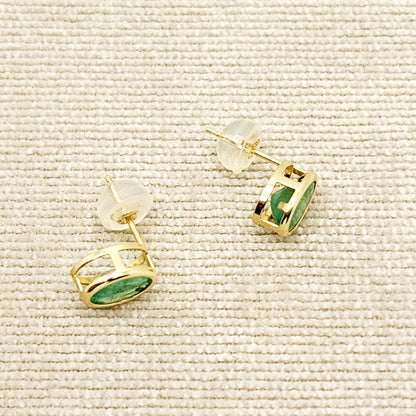 14K Gold Natural Emerald Stud Earrings: May Birthstone Jewelry