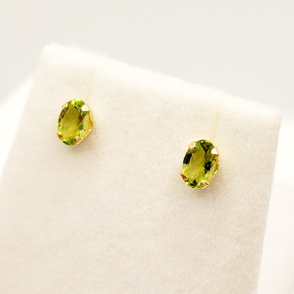 Gold Peridot Stud Earrings, 10K Yellow Gold Peridot 6x4mm Stud Earrings, August Birthstone, Birthday Gift, Gift For Her, Presents for Mom