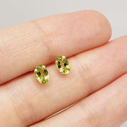 Gold Peridot Stud Earrings, 10K Yellow Gold Peridot 6x4mm Stud Earrings, August Birthstone, Birthday Gift, Gift For Her, Presents for Mom
