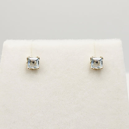 14K Yellow Gold Aquamarine 3x3mm Stud Earrings: March Birthstone