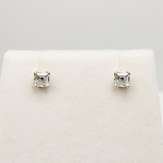 14K Yellow Gold Aquamarine 3x3mm Stud Earrings: March Birthstone