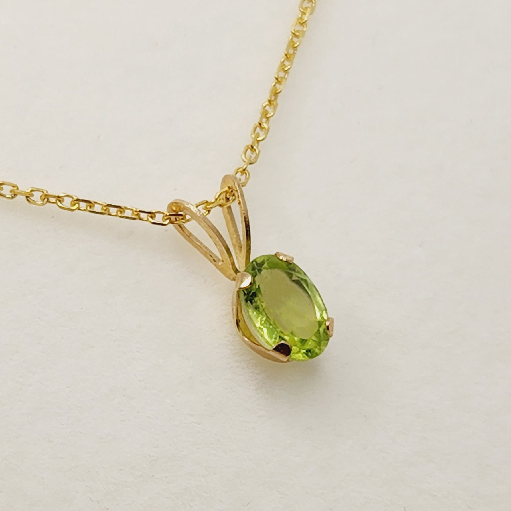 Gold Peridot Pendant Necklace, 10K Yellow Gold Peridot 6x4mm Pendant, August Birthstone, Green Gemstone, Handmade Pendant, Pendant For Women