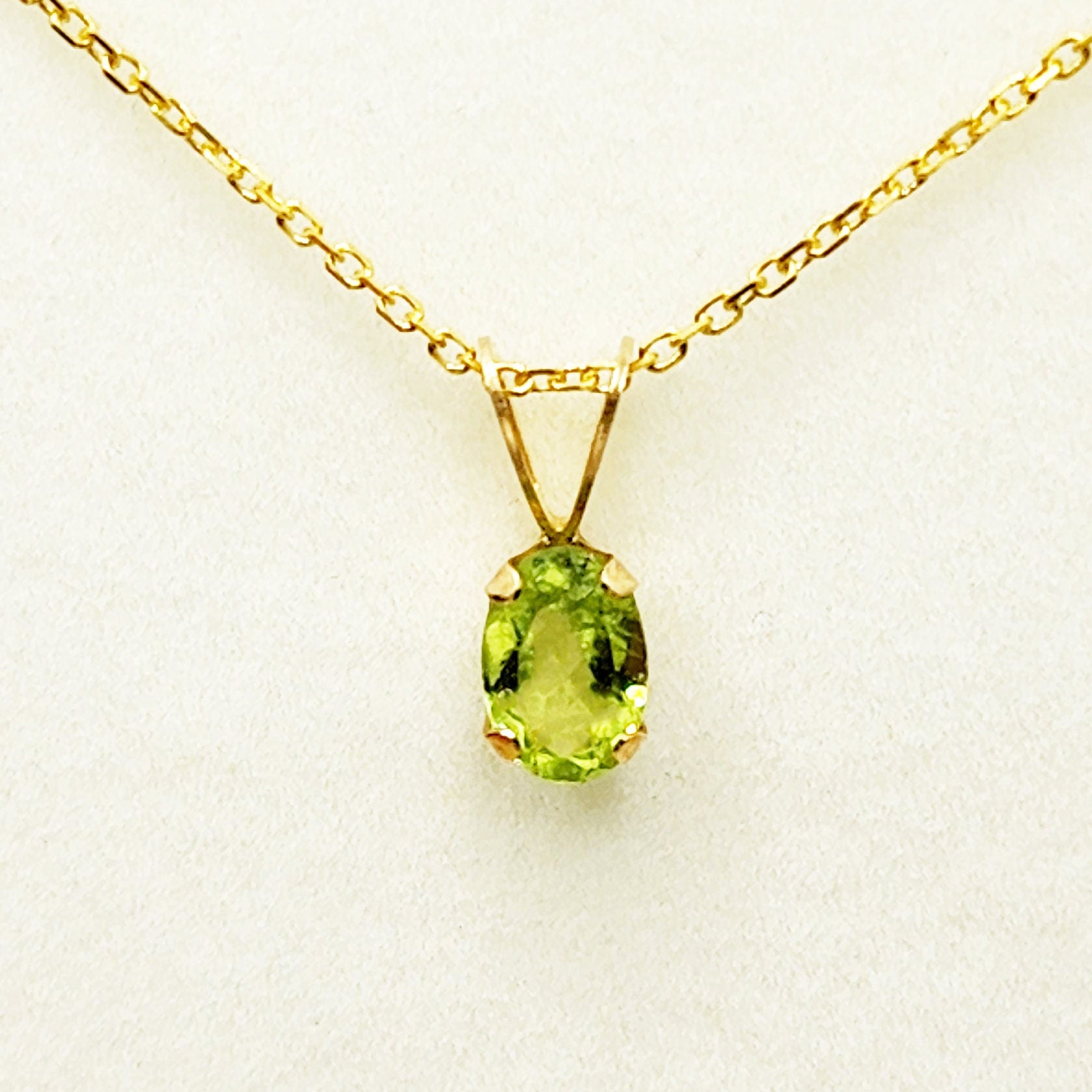 Gold Peridot Pendant Necklace, 10K Yellow Gold Peridot 6x4mm Pendant, August Birthstone, Green Gemstone, Handmade Pendant, Pendant For Women