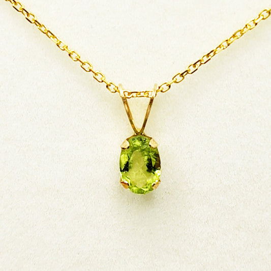 Gold Peridot Pendant Necklace, 10K Yellow Gold Peridot 6x4mm Pendant, August Birthstone, Green Gemstone, Handmade Pendant, Pendant For Women