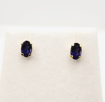 Gold Iolite Stud  Earrings | 14K Yellow Gold Iolite 6x4mm Stud Earrings