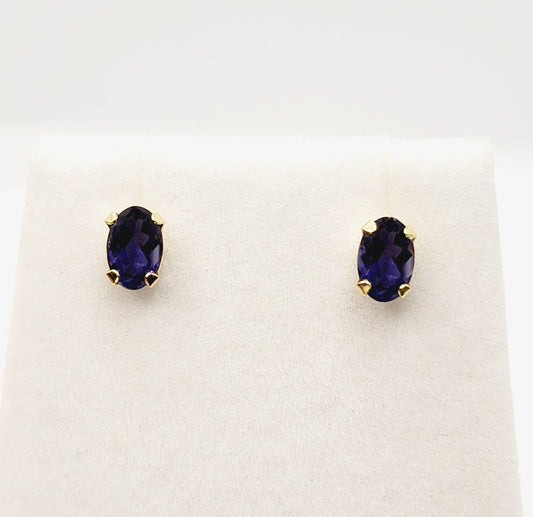 Gold Iolite Stud  Earrings | 14K Yellow Gold Iolite 6x4mm Stud Earrings