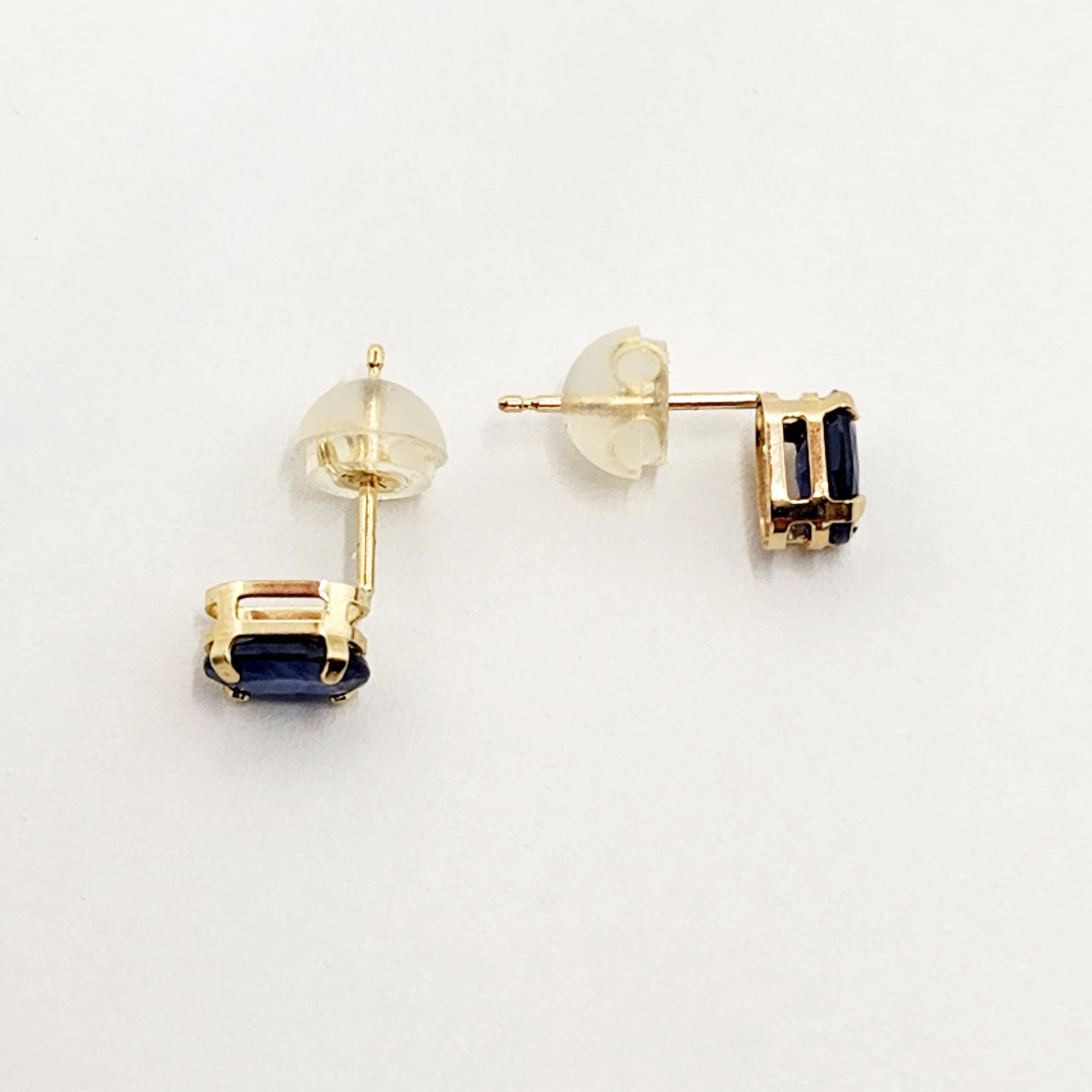 Gold Blue Sapphire Stud Earrings, 10K Yellow Gold Natural Blue Sapphire 6x4mm Stud Earrings, September Birthstone, Handmade Earrings