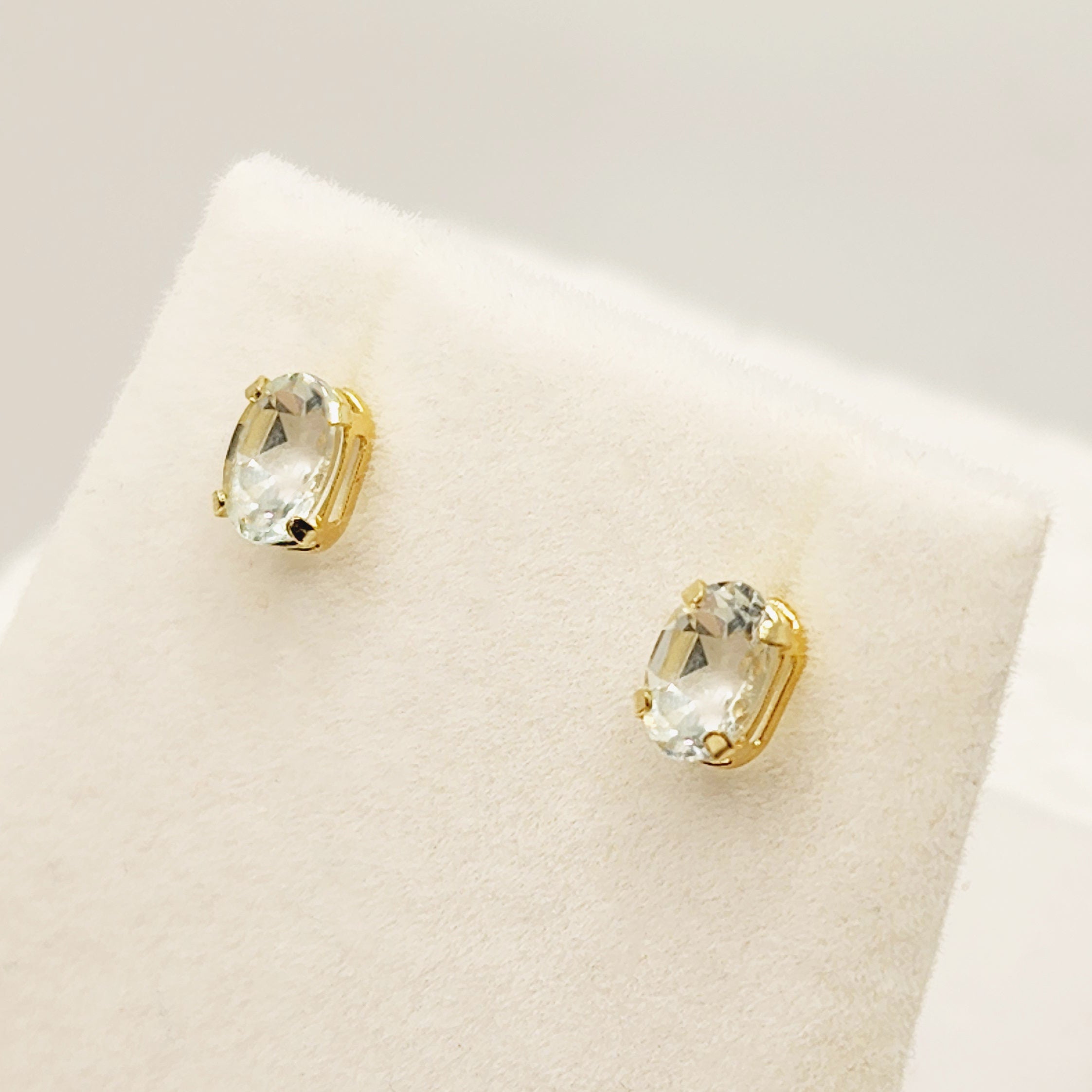 Gold Aquamarine Stud Earrings, 10K Yellow Gold Aquamarine 6x4mm Stud Earrings, March Birthstone, Earrings For Her