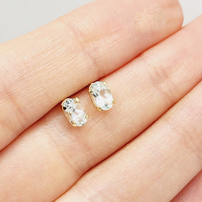 Gold Aquamarine Stud Earrings, 10K Yellow Gold Aquamarine 6x4mm Stud Earrings, March Birthstone, Earrings For Her