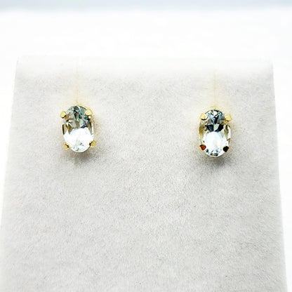 Gold Aquamarine Stud Earrings, 10K Yellow Gold Aquamarine 6x4mm Stud Earrings, March Birthstone, Earrings For Her