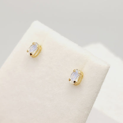 Gold Moonstone Stud Earrings, 10K Yellow Gold Genuine Moonstone 5x3mm Stud Earrings, Gift For Her