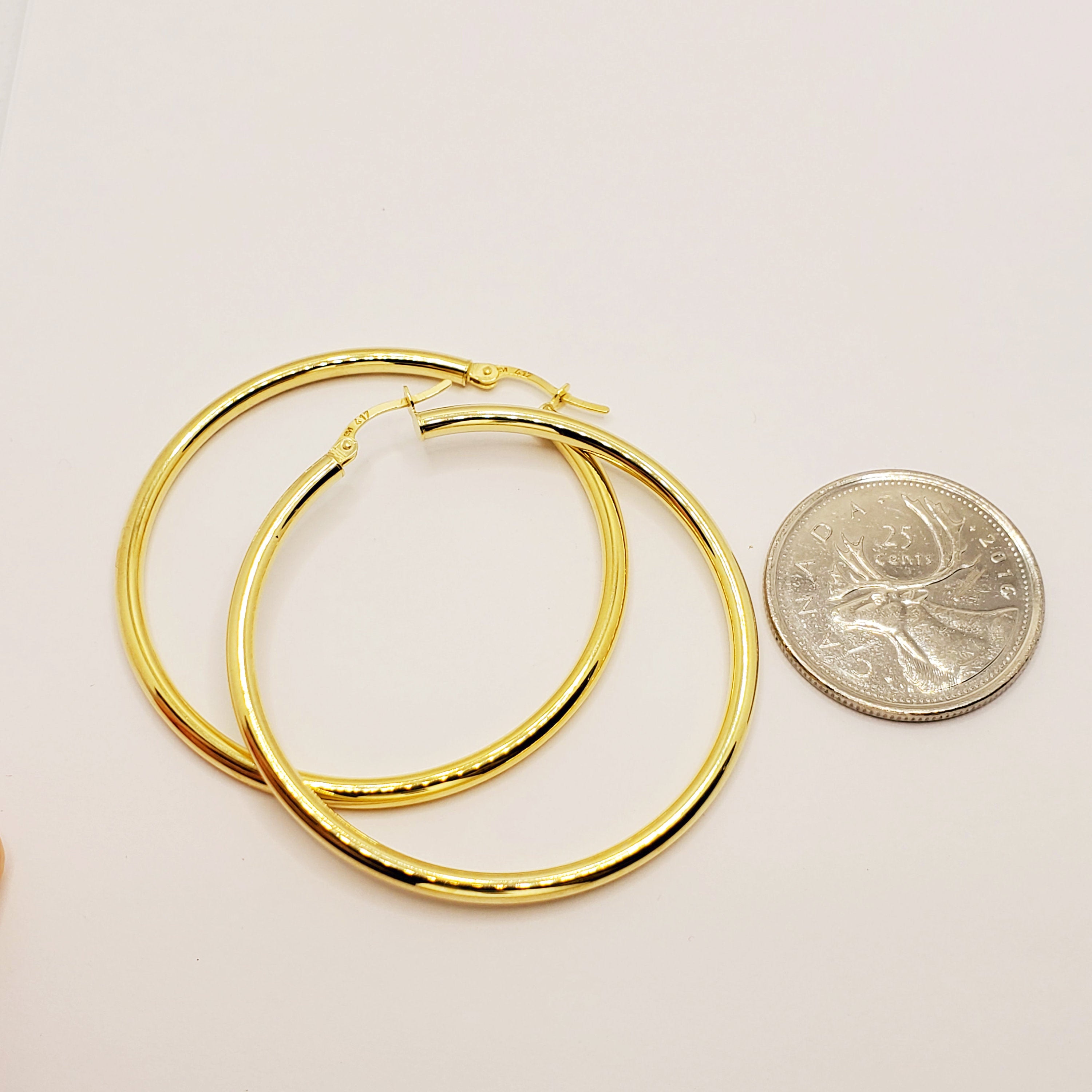 Gold Hoop Women’s Earrings, Fashionable Shiny Jewelry Hoop Earrings 45mm for Her, Handmade 10K Yellow Gold Circle Earrings Simple Hoops