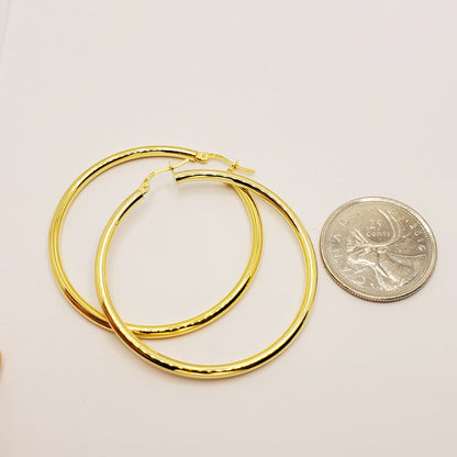 Gold Hoop Women’s Earrings, Fashionable Shiny Jewelry Hoop Earrings 45mm for Her, Handmade 10K Yellow Gold Circle Earrings Simple Hoops