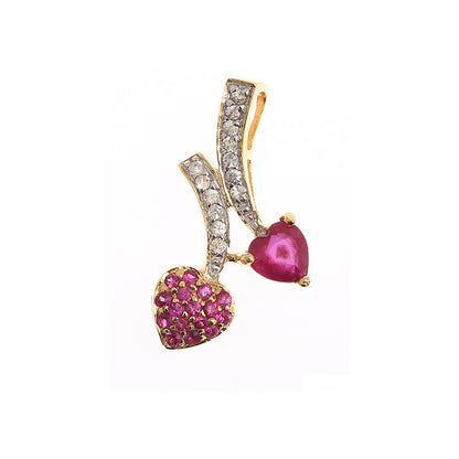 Gold Ruby Pendant Necklace, 10K Yellow Gold Ruby 0.70ct with White Sapphires 0.32ct Pendant, Necklace For Women, Handmade Pendant