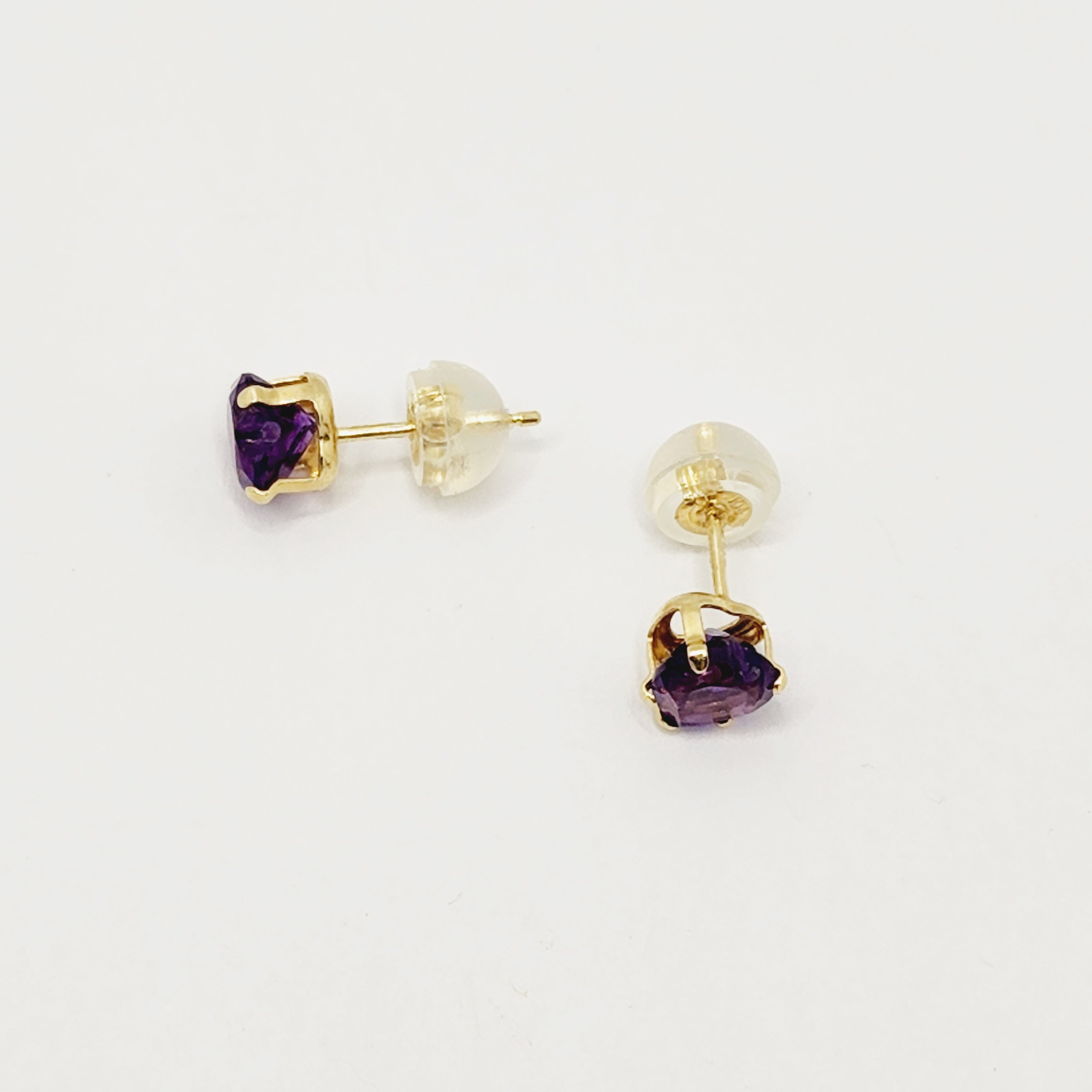 10K Yellow Gold Heart-Shaped Genuine Amethyst 5x5mm Stud Earrings, February Birthstone