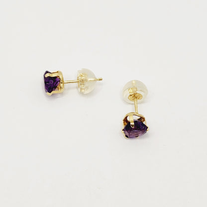 10K Yellow Gold Heart-Shaped Genuine Amethyst 5x5mm Stud Earrings, February Birthstone