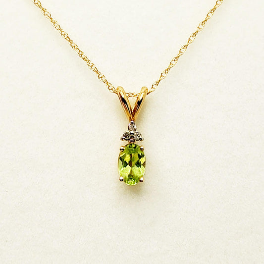 Peridot Pendant | 10K Yellow Gold Peridot 6x4mm Pendant | Gold Peridot Necklace | August Birthstone Necklace | Gift for her