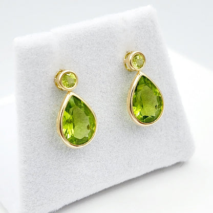 Gold Peridot Stud Earrings , 14k Yellow Gold Teardrop Genuine Peridot 4.7cts Stud Earrings, August birthstone, Birthday Gift