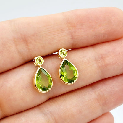 Gold Peridot Stud Earrings , 14k Yellow Gold Teardrop Genuine Peridot 4.7cts Stud Earrings, August birthstone, Birthday Gift