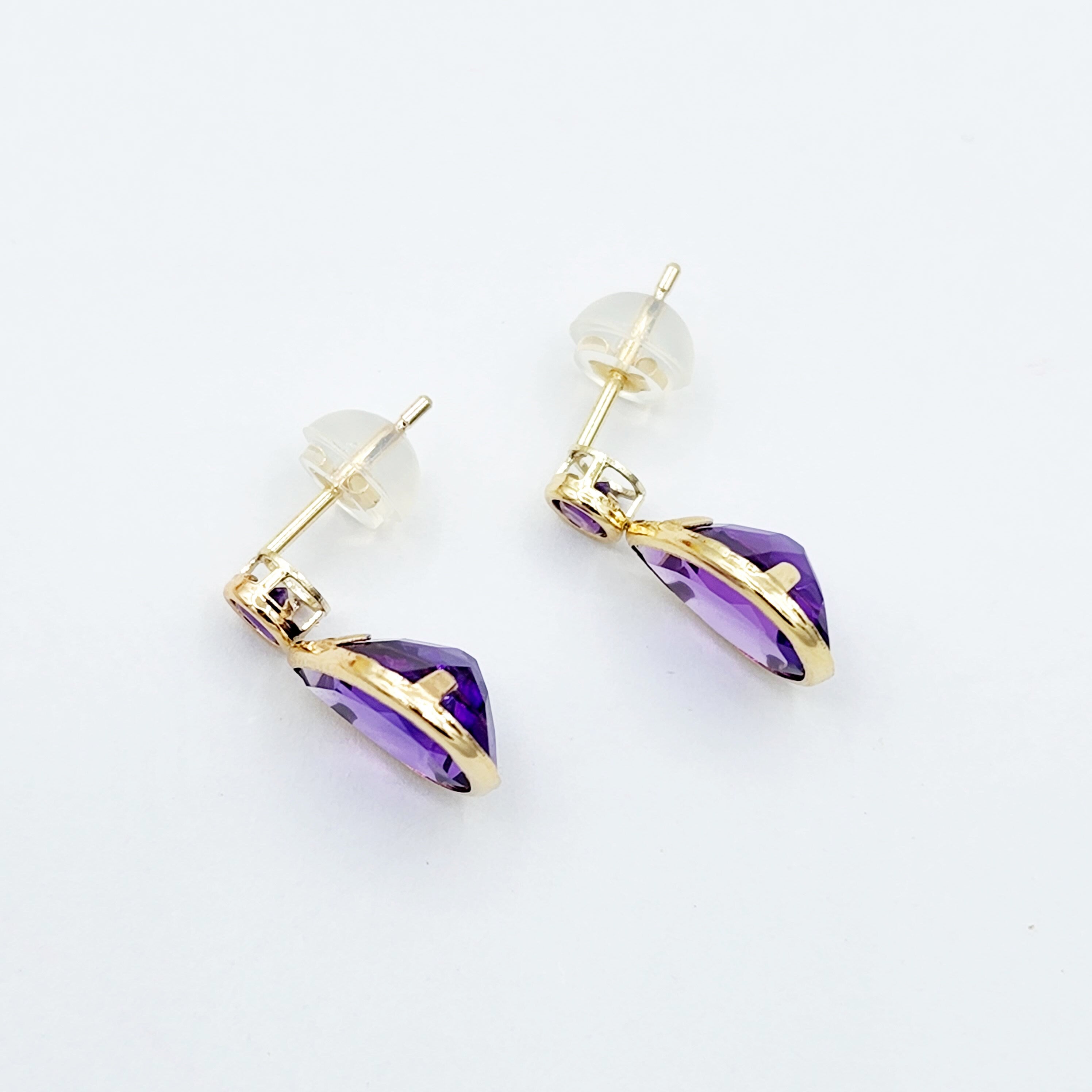Gold Amethyst Stud Earrings, 14k Yellow Gold Teardrop Genuine Amethyst 4.7cts Stud Earrings, February Birthstone, Gemstone Earrings