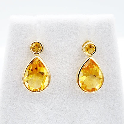 Citrine Stud Earrings  | 14k Yellow Gold Teardrop Genuine Citrine 4.7cts Stud Earrings