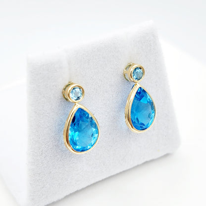 Gold Blue Topaz Stud Earrings, 14k Yellow Gold Teardrop Genuine Blue Topaz 4.7cts Stud Earrings, Gemstone Earrings, December Birthstone