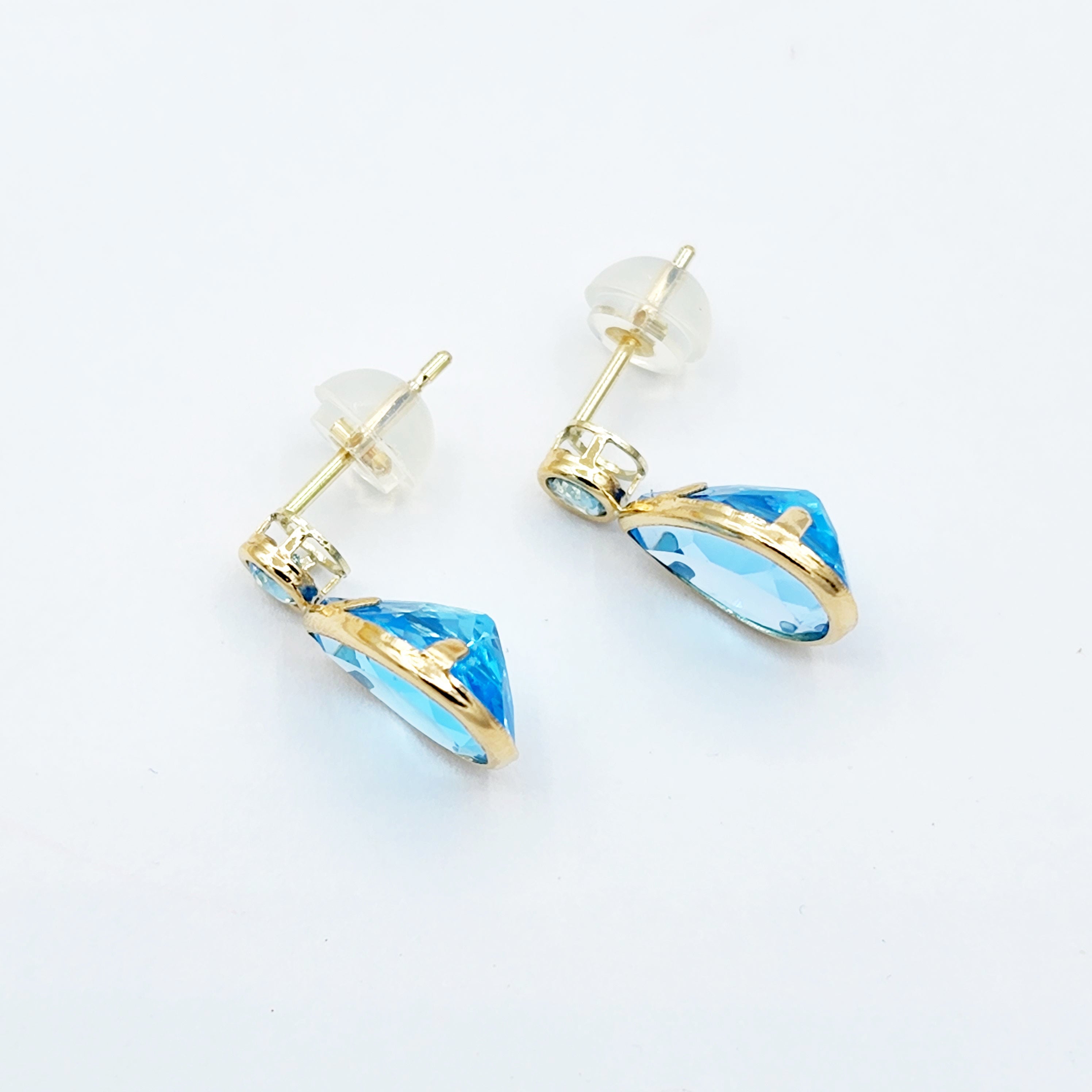 Gold Blue Topaz Stud Earrings, 14k Yellow Gold Teardrop Genuine Blue Topaz 4.7cts Stud Earrings, Gemstone Earrings, December Birthstone