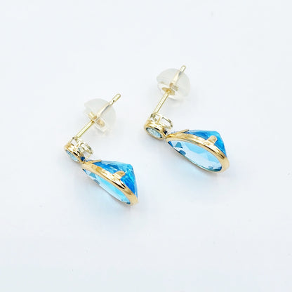 Gold Blue Topaz Stud Earrings, 14k Yellow Gold Teardrop Genuine Blue Topaz 4.7cts Stud Earrings, Gemstone Earrings, December Birthstone
