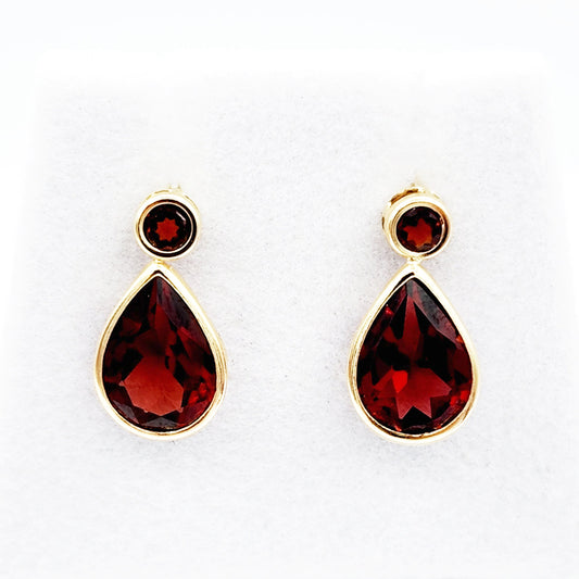 Gold Garnet Stud Earrings,  14k Yellow Gold Teardrop Genuine Garnet 4.7cts Stud Earrings, Birthstone Earrings, January Birthstone