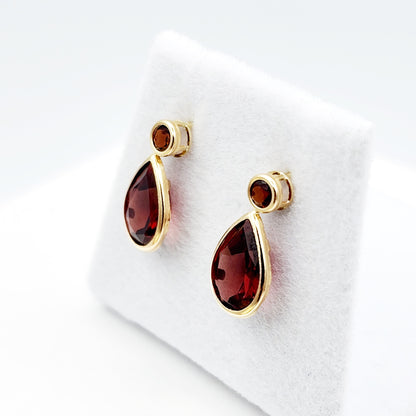 Gold Garnet Stud Earrings,  14k Yellow Gold Teardrop Genuine Garnet 4.7cts Stud Earrings, Birthstone Earrings, January Birthstone