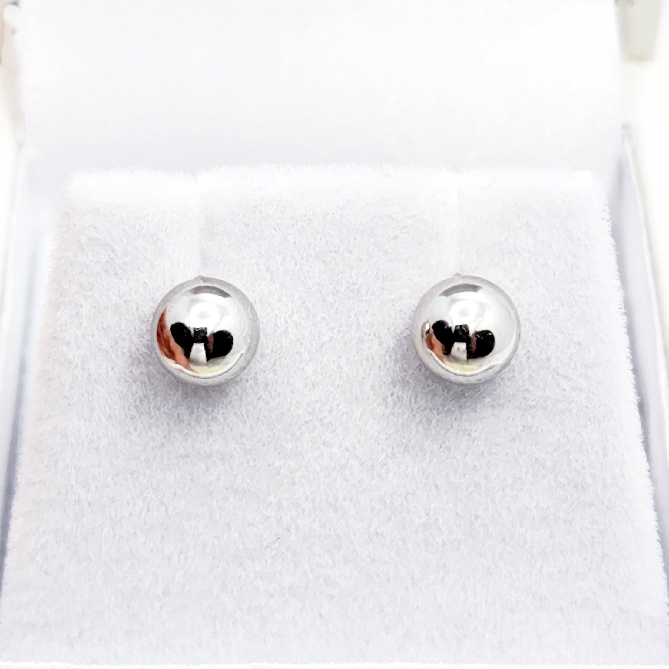 Gold Ball Stud Earrings , 10K White and Yellow Gold Ball 6mm Stud Earrings, Earrings For Women, Dainty Gold Push Back Studs Woman