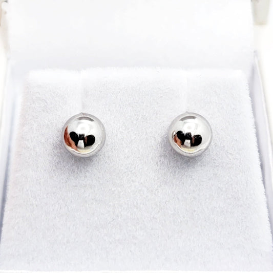 Gold Ball Stud Earrings , 10K White and Yellow Gold Ball 6mm Stud Earrings, Earrings For Women, Dainty Gold Push Back Studs Woman