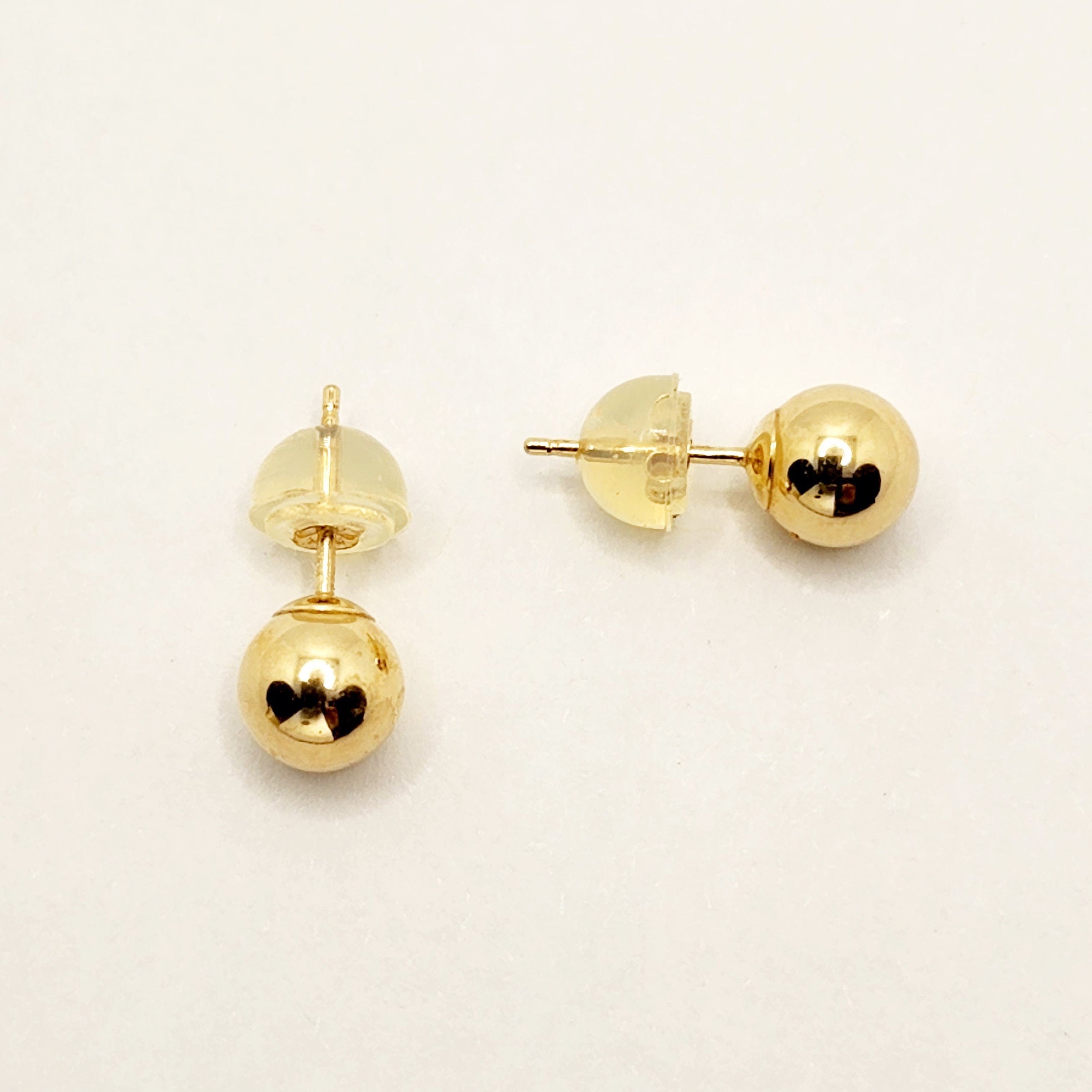 Gold Ball Stud Earrings , 10K White and Yellow Gold Ball 6mm Stud Earrings, Earrings For Women, Dainty Gold Push Back Studs Woman