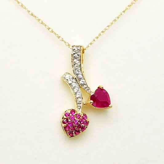 Gold Ruby Pendant Necklace, 10K Yellow Gold Ruby 0.70ct with White Sapphires 0.32ct Pendant, Necklace For Women, Handmade Pendant