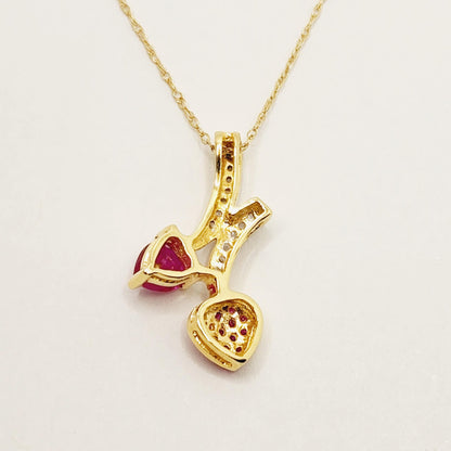 Gold Ruby Pendant Necklace, 10K Yellow Gold Ruby 0.70ct with White Sapphires 0.32ct Pendant, Necklace For Women, Handmade Pendant