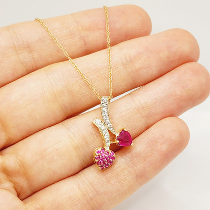 Gold Ruby Pendant Necklace, 10K Yellow Gold Ruby 0.70ct with White Sapphires 0.32ct Pendant, Necklace For Women, Handmade Pendant