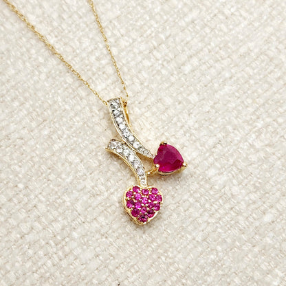 Gold Ruby Pendant Necklace, 10K Yellow Gold Ruby 0.70ct with White Sapphires 0.32ct Pendant, Necklace For Women, Handmade Pendant