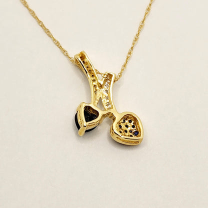 Gold Blue Sapphire Pendant | 10K Yellow Gold Natural Blue Sapphire 0.70ct with White Sapphire 0.32ct Pendant | Sapphire Necklace