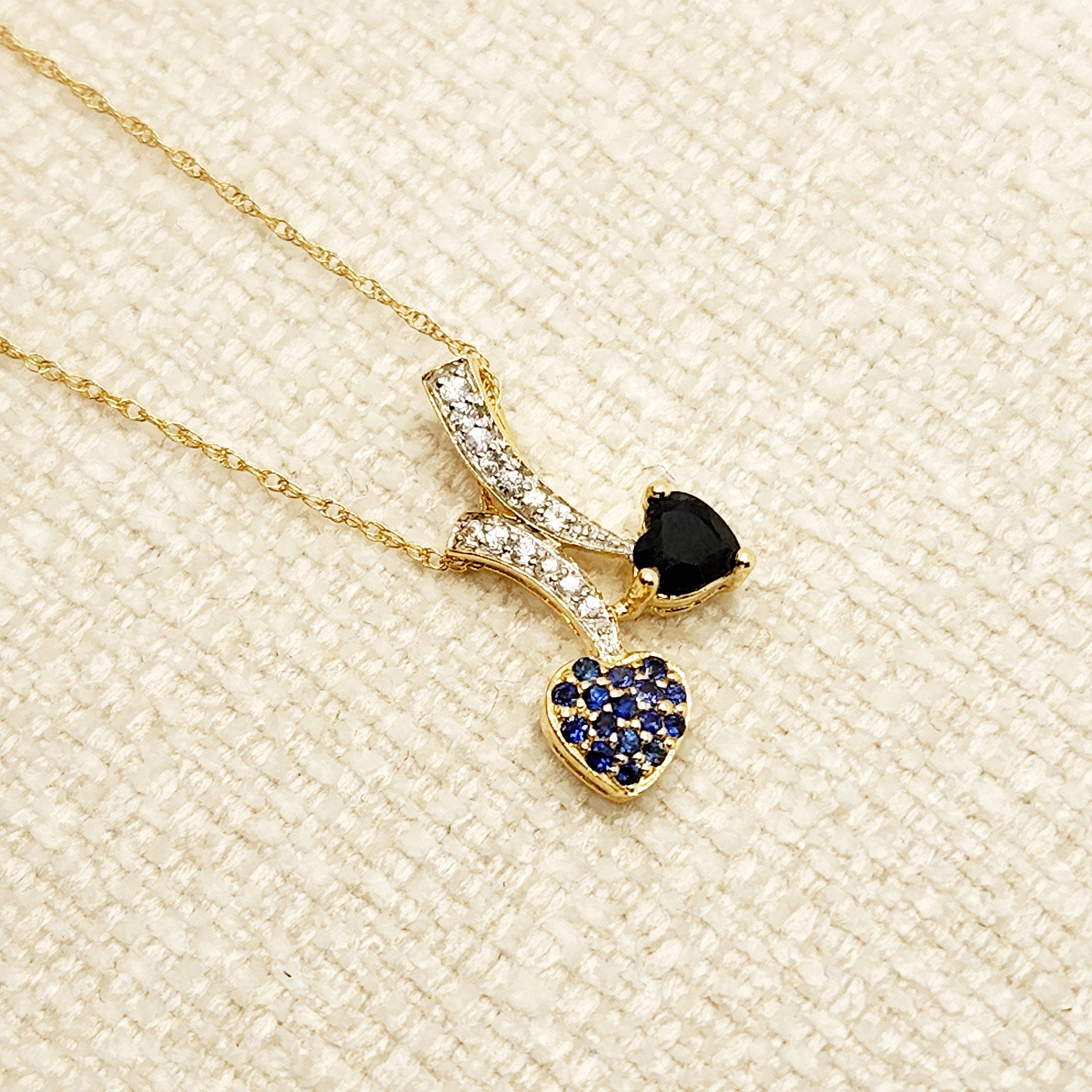 Gold Blue Sapphire Pendant | 10K Yellow Gold Natural Blue Sapphire 0.70ct with White Sapphire 0.32ct Pendant | Sapphire Necklace